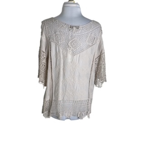 NWT Fever Ivory Color 3/4 Sleeve Crochet Cotton Relaxed Fit Top Size L - Picture 12 of 12